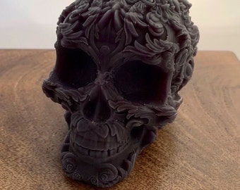 Skull candle, Floral candle, fantasy, day of the dead,  Día de Muertos, gothic gift, skull gift, Black Skull, skulls, gothic home decor