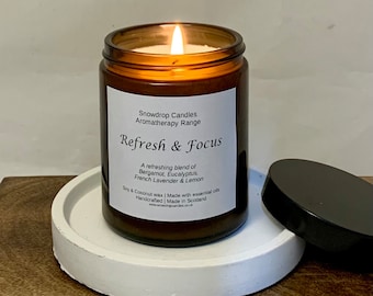 Refresh & Focus Aromatherapy candle, Soy wax candle, Refreshing candle, meditation candle, essential oil scented candle, gift for her