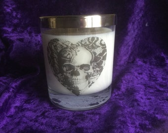 Skull, pagan, gothic, boho container scented soy wax candle, goth, satanic, day of the dead,  Día de Muertos, gothic gift, gothic home decor