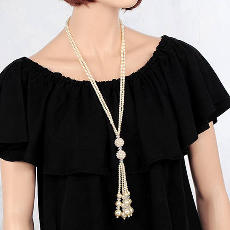 Elegant Long Imitation Faux Pearl Tassel Wrap Necklace Special Occasion Everyday Wear