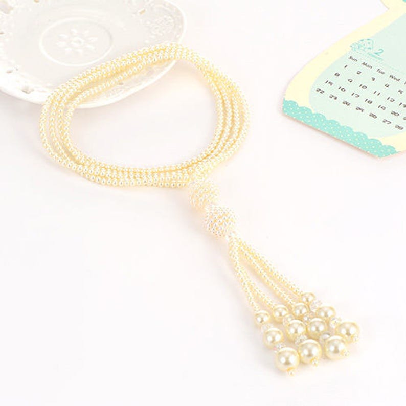 Elegant Long Imitation Faux Pearl Tassel Wrap Necklace Special Occasion Everyday Wear