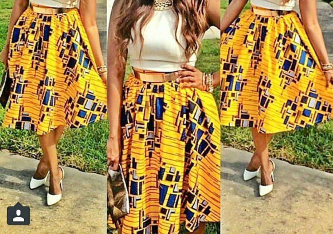 AFRICAN FABRIC SKIRT Women Pleated Peasant Boho Short Midi Etsy