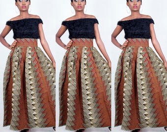 AFRICAN FABRIC SKIRT Luna Personalized Peasant Boho Pleated Skirt