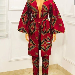 Atoke Kimono and Pants, clothing,pant suit, African Print, classy top and pants,black friday deals pantsuit,Arican print jacket.