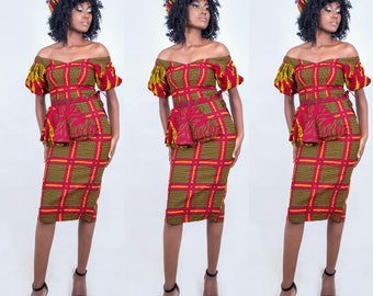 Flora African Off Shoulder Pencil Dress With Detachable Wrap