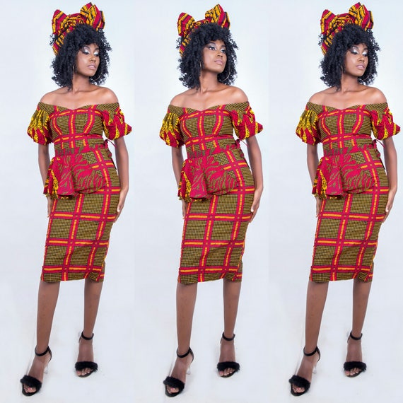 Flora African Off Shoulder Pencil Dress With Detachable Wrap