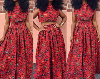AFRICAN SKIRT SET Titi Maxi Skirt And Crop Top Personalized Valentine's Day Boho Dress