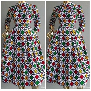 Beautiful African Dress, African Midi Dress in Ankara Print / African Print Dress Made In Africa