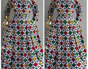 Schönes Afrikanisches Kleid, Afrikanisches Midi-Kleid in Ankara-Druck / Afrikanisches Print-Kleid Made In Afrika