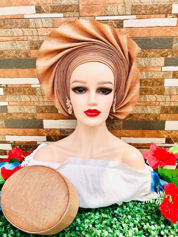 AUTOGELE ASO OKE Rose Gold Ready to Wear Fan Head Tie for  display picture 3