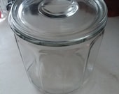 Antique Clear Paneled Glass Tobacco Jar w Flat Glass Lid