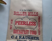 Vintage C J Rausher Centre Roller Mills Peerless Breakfast Food 6 Lbs. Paper Feed Bag