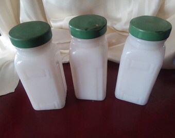 white milk glass spice jars