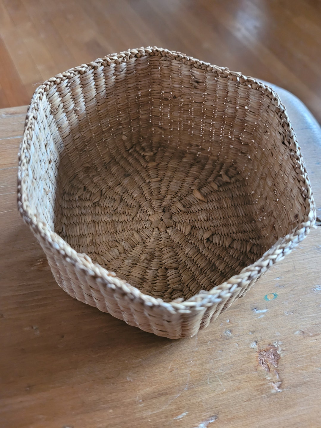 Small Woven Grass Basket 6 Sided Etsy