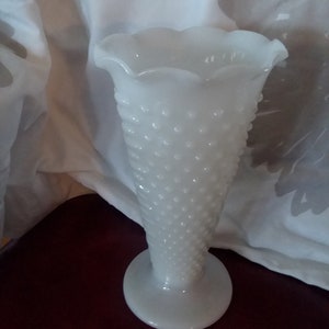 Milk Glass Footed Trumpet Vase - Ruffled Edge - Dot & Dash Pattern
