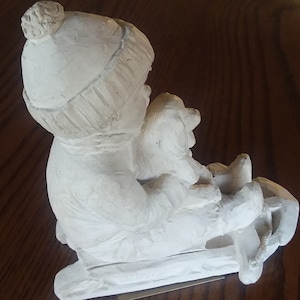Boy w/Dog on Sled Sculpture - Dee Crowley - Austin Sculpture &quot;Bright Eyes Collection&quot;