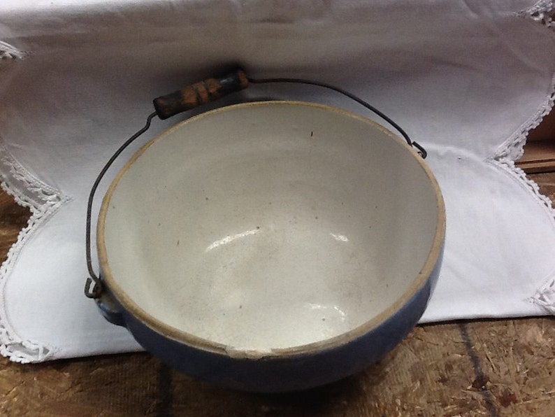 Vintage Stoneware Crock Bowl with Bail Handle Etsy