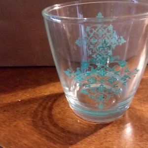 Hazel Atlas Turquoise Geometric 1/2 Pint Sour Cream Glass