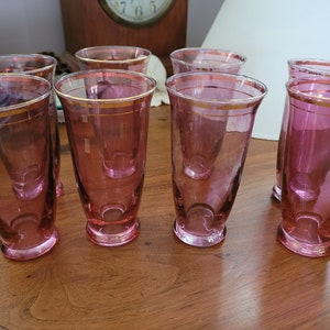Rubel & Co. Moderne Glass Co /Mid-Century Set of 8 Purple Iridescent Goblets -Stemless Flutes