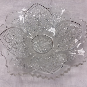 American Brilliant Cut Glass Beaded Oval Fan #2 Fruit Bowl