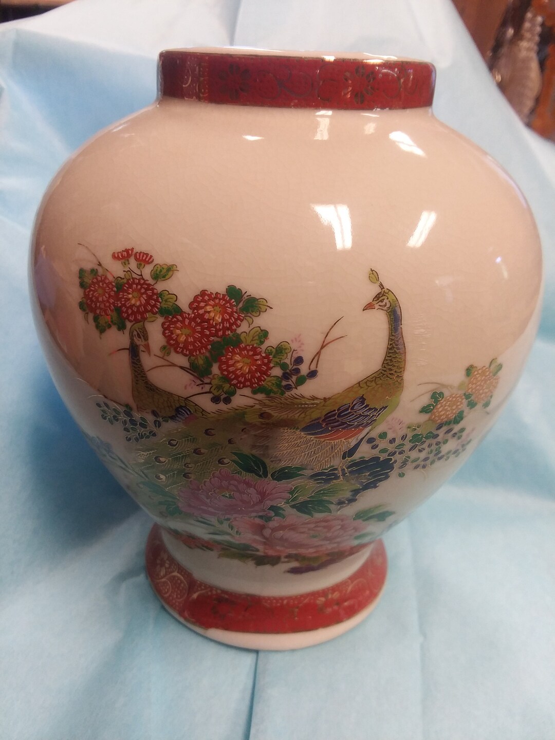 Ginger Jar Satsuma Japan Vintage Colorful Peacock Etsy