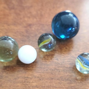 Glass Marbles - Set of 5 - Miscellaneous Sizes & Colors