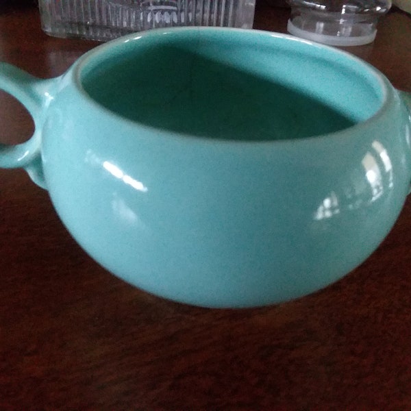 Aqua Sugar Bowl w/Circle Handles