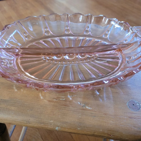 Pink Depression Glass Divided Bowl - Anchor Hocking - Oyster & Pearl