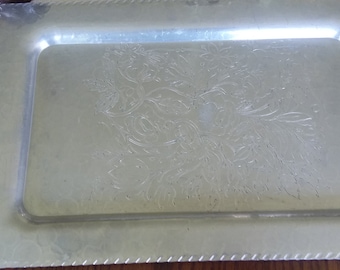 N.S. Co Wrought Aluminum Rectangular Tray w/Etched Floral Design