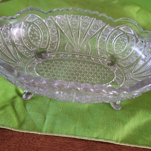 EAPG Sawtooth Edge Oval Clear Glass Bowl - Footed