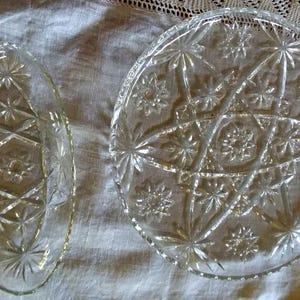 Anchor Hocking Round Pressed Clear  Glass Platter w/Matching Oblong Relish Dish - Star of David Pattern