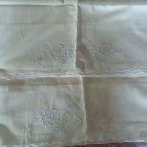 Pillowcase Set - Monogram S - Antique White on White Machine Embroidery