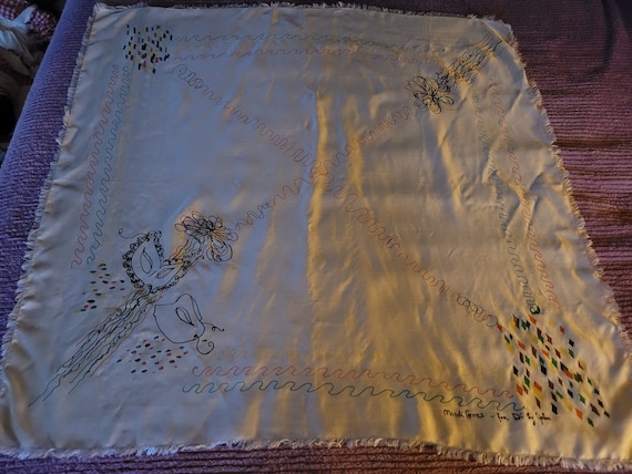 Hand Painted Mardi Gras Silk Scarf - Signed - image 1