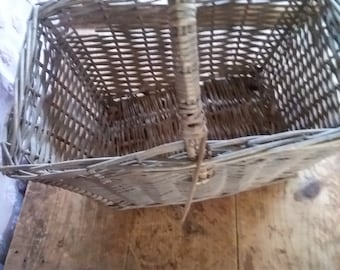 Woven Market Basket - Primitive Antique Rectangular Center Handle
