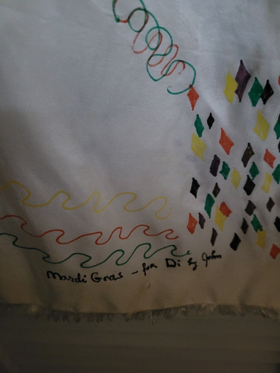 Hand Painted Mardi Gras Silk Scarf - Signed - image 4