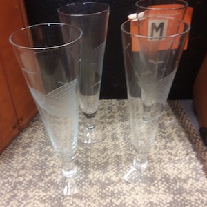 Etched Pilsner Glasses Set of 3 Mid-Century