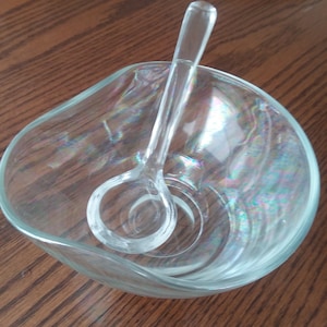 Condiment Bowl w/Glass Spoon - Curved Clear Glass