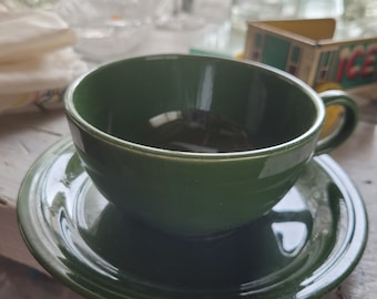 Forest Green/Medium Green Cup and Saucer - 1950's