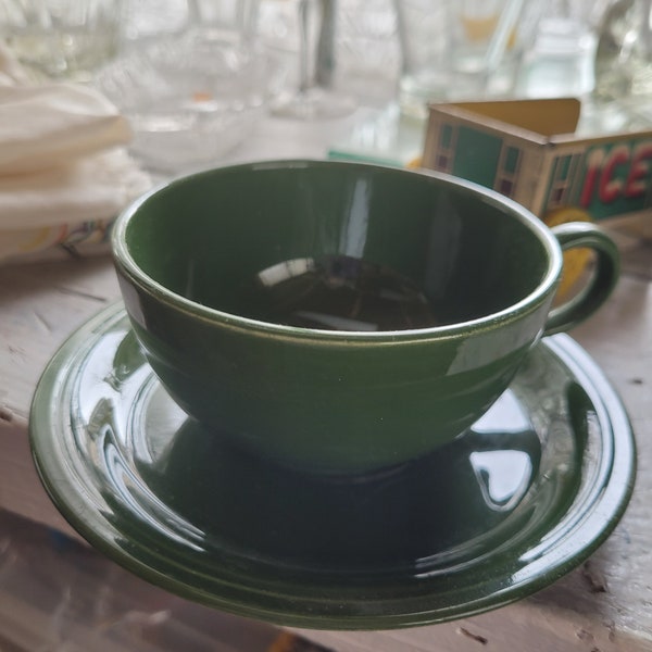 Forest Green/Medium Green Cup and Saucer - 1950's