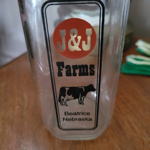 J & J Farms Beatrice Nebraska 1/2 Liter Milk Bottle