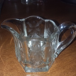 EAPG Creamer w/Etched Floral Design & Starburst Base