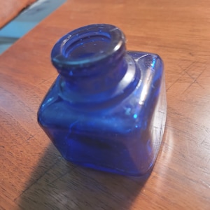 Cobalt Blue Glass Square Ink Bottle w/No Stopper