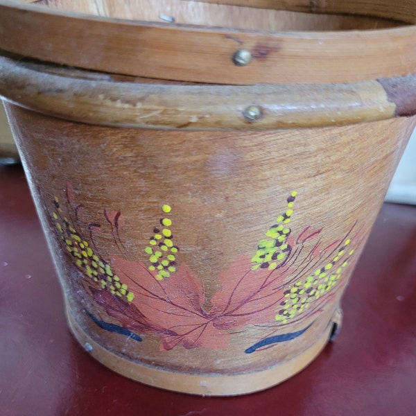 Wooden Bucket/Pail w/Painted Fall Design