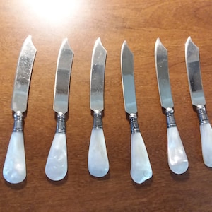 Set of 6 Fruit/Dessert Knives w/Mother of Pearl Handles Sterling in the Band