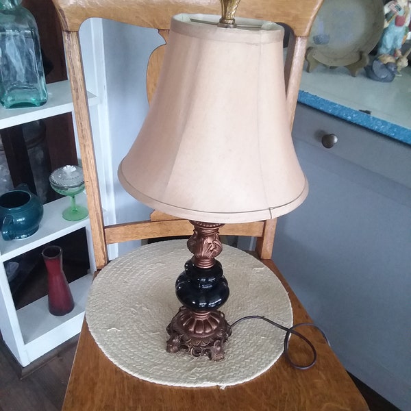 Copper Colored Metal & Glass Accent Table Lamp w/Lined Shade