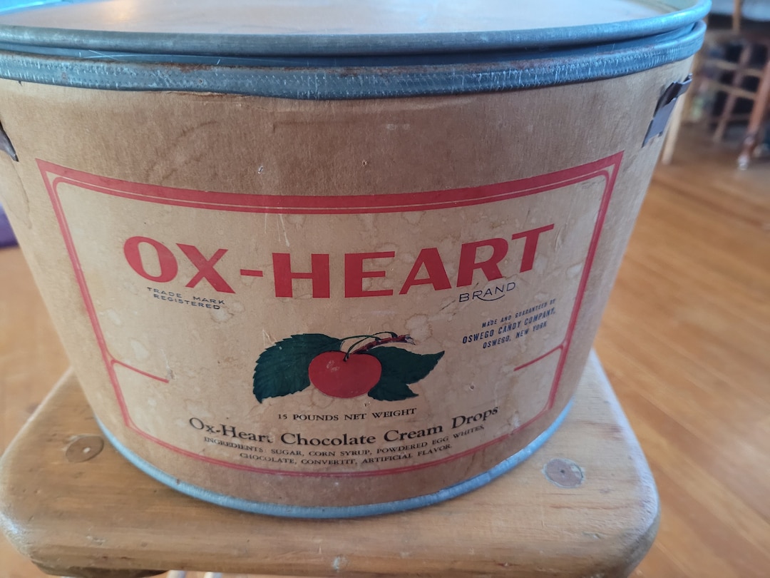 Oxheart Chocolate Cream Drops Oswego Candy Co Container Cardboard W