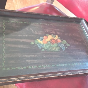 Wood Frame Handled Tray w/Glass Top - Fruit Motif