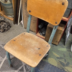 Chaise de bureau d&#39;écolier vintage pour enfant - Métal et bois