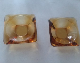 Amber Glass Ashtrays/Ring Dishes/Paper Clip Dish - Set of 2 - Vintage