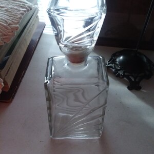 Whiskey Decanter w/ Glass Stopper - Vintage Clear Glass
